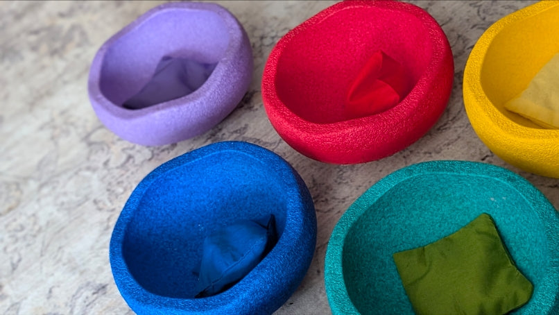 6 Kirchkernkissen in den Stapelstein Farben, Aktivitätsspielzeug, Montessorispielzeug, Wurfspiel, Farbensortierspiel, Motorikspiel